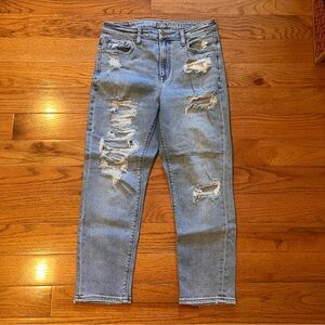 American Eagle Blue Jeans with Distressed Detailing